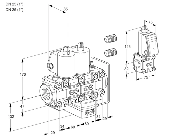 Kromschroder VCH 2E25R/25R05FNHEVWL3/PPBS/PPPP — двойной электромагнитный газовый клапан — 88103655