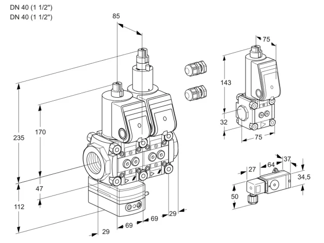 Kromschroder VCD 2E40R/40R05D-50LWR3/3--4/PPBS — двойной электромагнитный газовый клапан — 88106721
