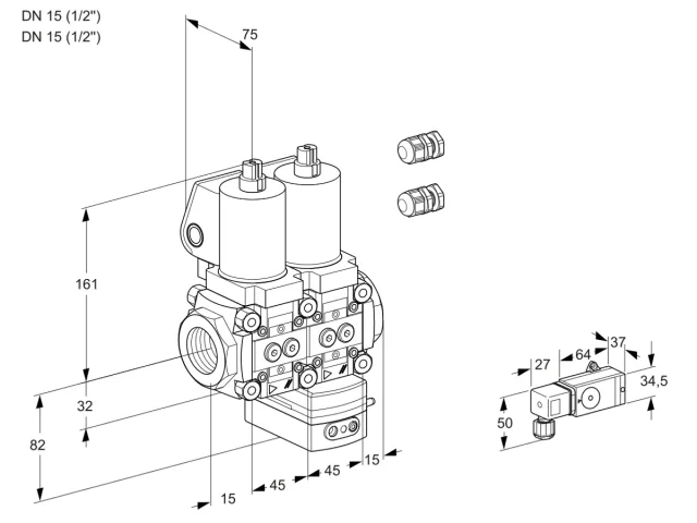 Kromschroder VCD 1E15R/15R05ND-100WSL3/2-PP/PPPP — двойной электромагнитный газовый клапан — 88106906
