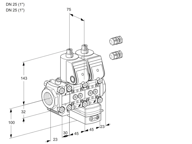 Kromschroder VCH 1E25R/25R05FNHEWR3/PPPP/PPPP — двойной электромагнитный газовый клапан — 88101282