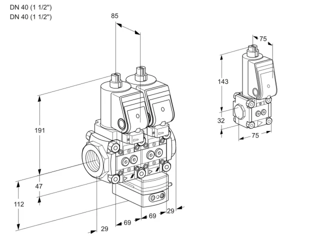 Kromschroder VCG 2T40N/40N05NGAQGR/PPPP/PPBS — двойной электромагнитный газовый клапан — 88106616