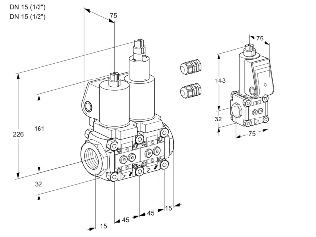 Kromschroder VCS 1E15R/15R05NLWSL3/PPBS/PPPP — двойной электромагнитный газовый клапан — 88104711