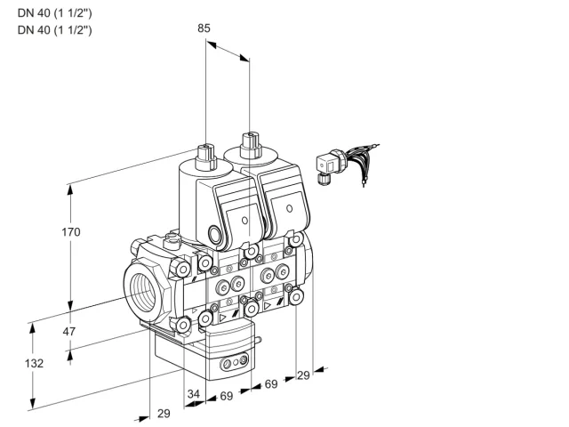 Kromschroder VCV 2E40R/40R05FVKNWR/PPPP/PPPP — двойной электромагнитный газовый клапан — 88105189