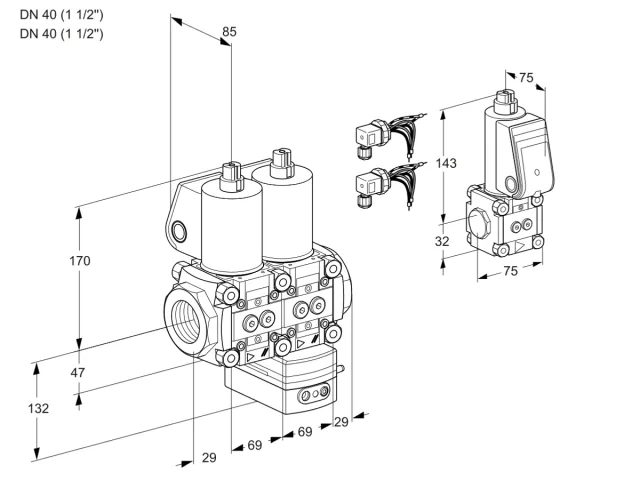 Kromschroder VCH 2E40R/40R05NHEWL6/PPBS/PPPP — двойной электромагнитный газовый клапан — 88103268
