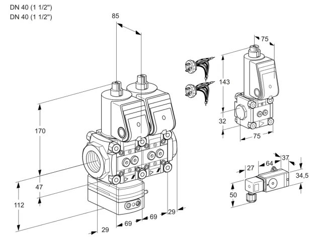 Kromschroder VCG 2E40R/40R05GENWR5/3--4/PPZS — двойной электромагнитный газовый клапан — 88107075