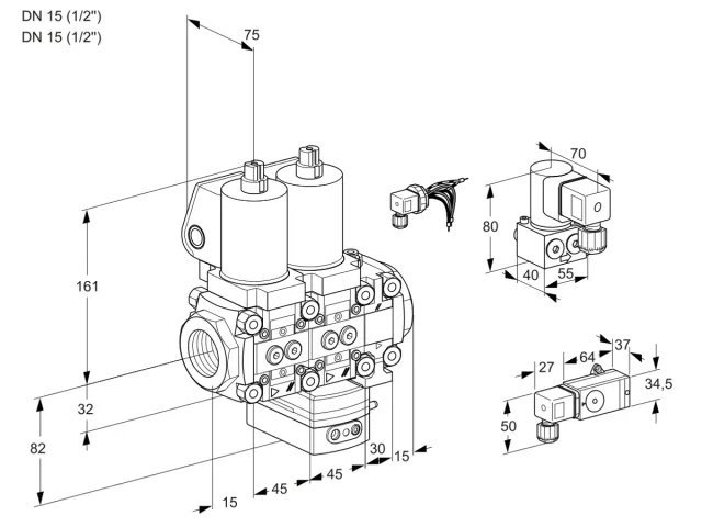 Kromschroder VCG 1E15R/15R05NGEVQGL/4-BY/2-PP — двойной электромагнитный газовый клапан — 88107648