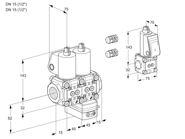 Kromschroder VCG 1E15R/15R05NGEWL3/PPBS/PPPP — двойной электромагнитный газовый клапан — 88103736