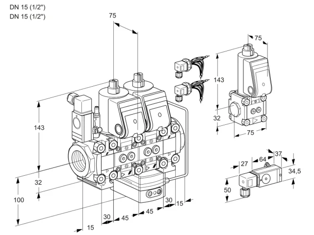 Kromschroder VCH 1E15R/15R05F2NHEVWR6/3-PP/BSPP — двойной электромагнитный газовый клапан — 88105295