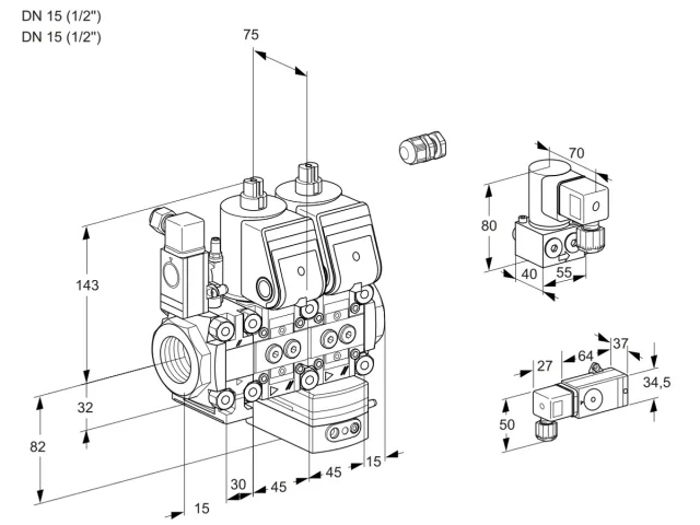 Kromschroder VCD 1E15R/15R05F2ND-25WR/PP-1/PPBY — двойной электромагнитный газовый клапан — 88104187