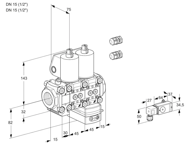 Kromschroder VCD 1E15R/15R05FND-25WL3/PPPP/PP2- — двойной электромагнитный газовый клапан — 88106820