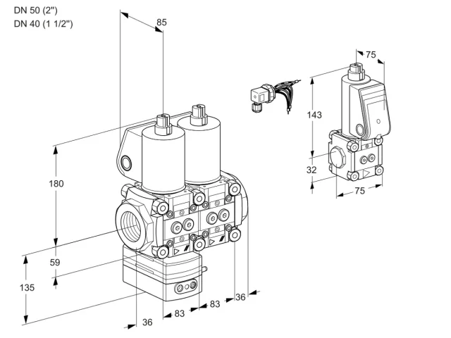Kromschroder VCD 3E50R/40R05D-25NWL/PPZS/PPPP — двойной электромагнитный газовый клапан — 88107490