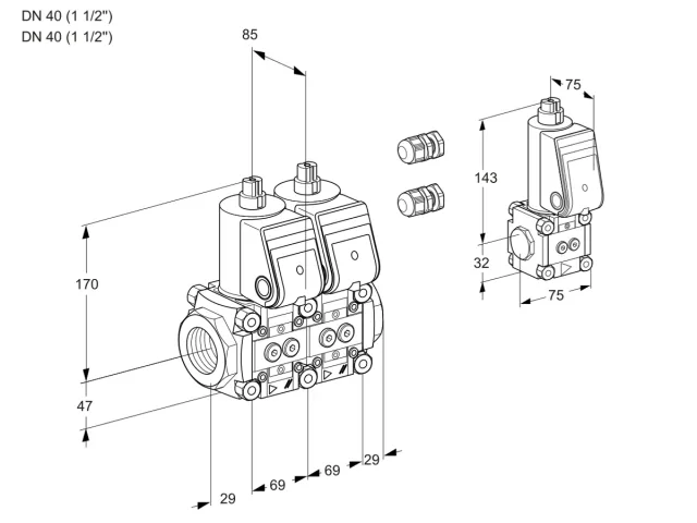 Kromschroder VCS 2E40R/40R05NNWR3/PPPP/PPZS — двойной электромагнитный газовый клапан — 88105548