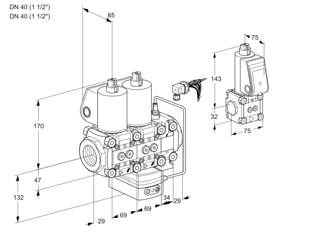 Kromschroder VCH 2E40R/40R05NHEVWL/PPBS/PPPP — двойной электромагнитный газовый клапан — 88106399