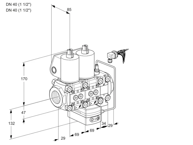 Kromschroder VCH 2E40R/40R05NHEVWL/PPPP/PPPP — двойной электромагнитный газовый клапан — 88100892