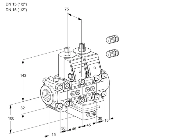 Kromschroder VCH 1E15R/15R05FNHEVWR3/PPPP/PPPP — двойной электромагнитный газовый клапан — 88101895