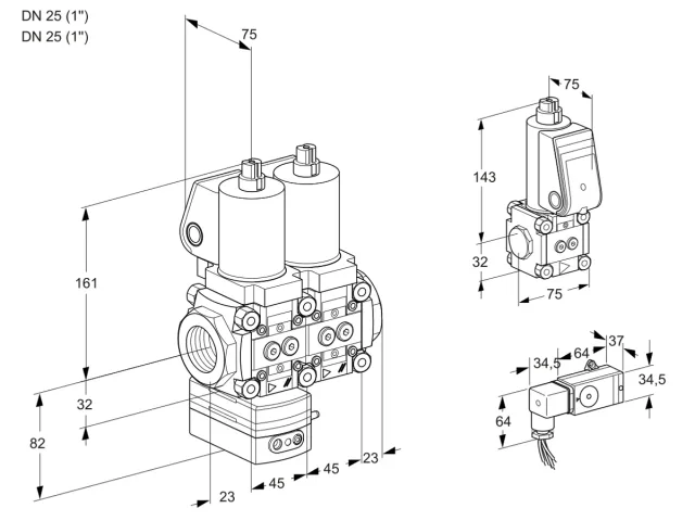 Kromschroder VCD 1T25N/25N05D-50NKGL/PPZS/2--3 — двойной электромагнитный газовый клапан — 88104103