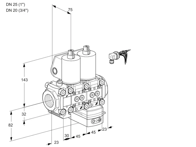 Kromschroder VCD 1E25R/20R05FND-25WL/PPPP/PPPP — двойной электромагнитный газовый клапан — 88102944