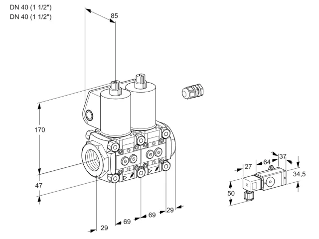 Kromschroder VCS 2E40R/40R05NNWL/PPPP/3--4 — двойной электромагнитный газовый клапан — 88107605