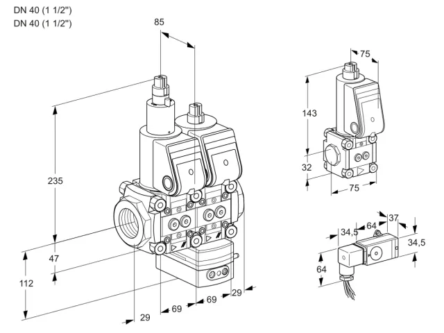 Kromschroder VCD 2T40N/40N05LD-25QR/3--4/ZSPP — двойной электромагнитный газовый клапан — 88103170