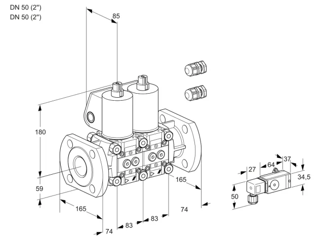 Kromschroder VCS 3E50F/50F05NNKL3/PPPP/2--3 — двойной электромагнитный газовый клапан — 88104651
