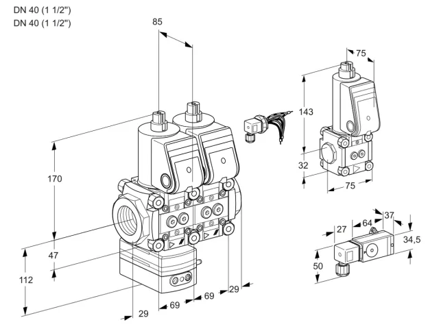 Kromschroder VCG 2E40R/40R05GENWR/3-PP/4-ZS — двойной электромагнитный газовый клапан — 88105173