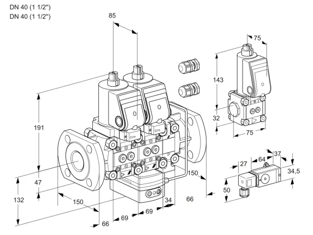 Kromschroder VCH 2E40F/40F05NHEVWSR3/-3PP/ZSPP — двойной электромагнитный газовый клапан — 88105633