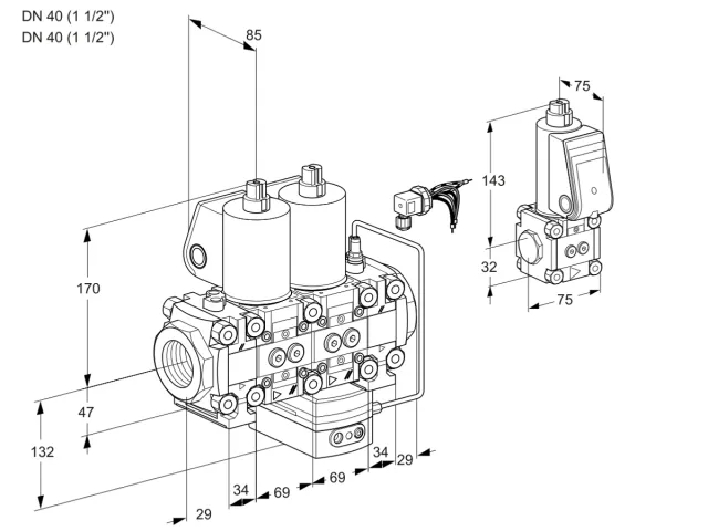 Kromschroder VCH 2E40R/40R05FNHEVWL/PPBS/PPPP — двойной электромагнитный газовый клапан — 88107853