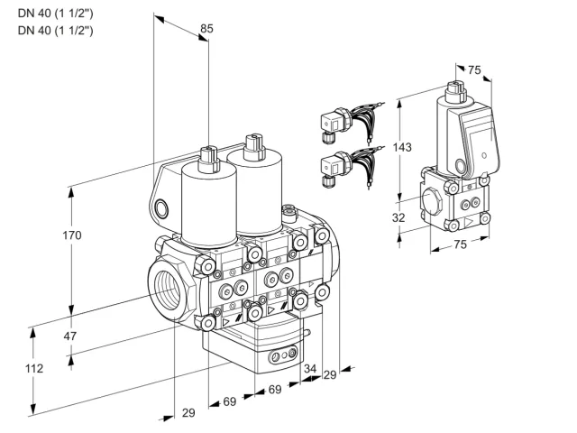 Kromschroder VCG 2E40R/40R05NGEVWL6/ZSPP/PPPP — двойной электромагнитный газовый клапан — 88105221
