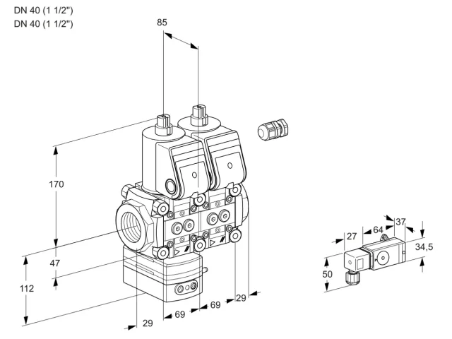 Kromschroder VCG 2E40R/40R05GENKR/2-PP/PPPP — двойной электромагнитный газовый клапан — 88100286