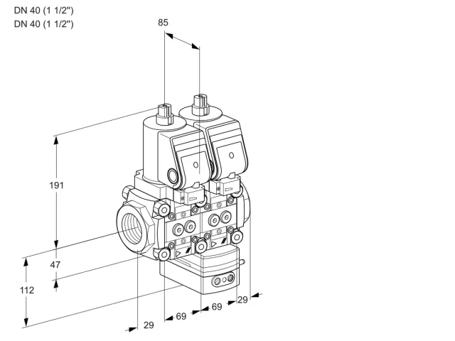 Kromschroder VCD 2T40N/40N05ND-50QSR/PPPP/PPPP — двойной электромагнитный газовый клапан — 88100534