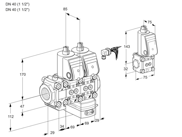 Kromschroder VCD 2E40R/40R05FND-50WR/PPPP/PPBS — двойной электромагнитный газовый клапан — 88104260