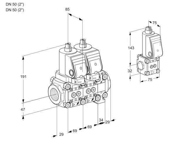 Kromschroder VCS 2T50N/50N05NNVKGR/PPPP/PPZS — двойной электромагнитный газовый клапан — 88107149