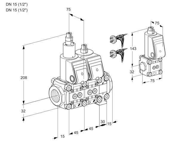 Kromschroder VCS 1E15R/15R05LNVWR5/PPPP/PPZS — двойной электромагнитный газовый клапан — 88105660