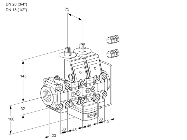 Kromschroder VCH 1E20R/15R05FNHEVWR3/PPPP/PPPP — двойной электромагнитный газовый клапан — 88102532