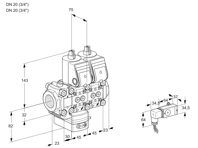 Kromschroder VCG 1T20N/20N05FGKNQR/3--4/-3PP — двойной электромагнитный газовый клапан — 88103715
