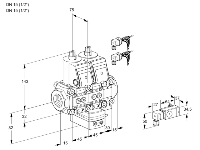 Kromschroder VCG 1E15R/15R05NGEVWR6/PPPP/-3PP — двойной электромагнитный газовый клапан — 88105836