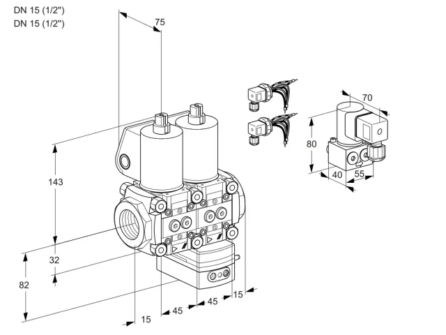 Kromschroder VCG 1E15R/15R05NGEWL6/PPBY/PPPP — двойной электромагнитный газовый клапан — 88105951