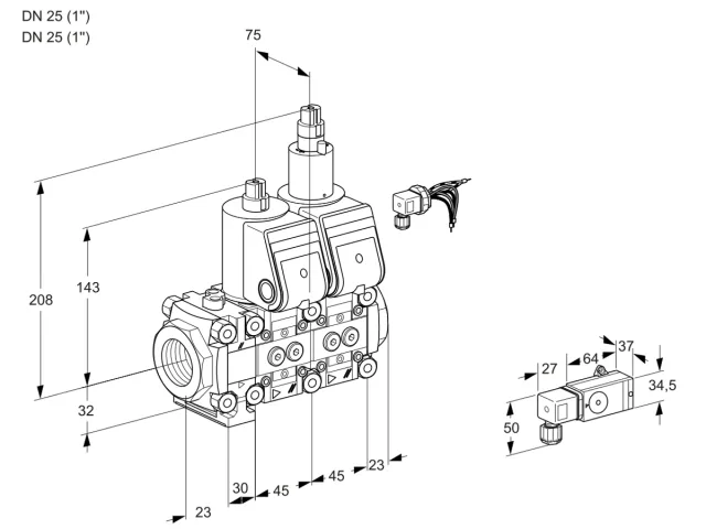 Kromschroder VCS 1E25R/25R05FNLWR/2--2/PPPP — двойной электромагнитный газовый клапан — 88104938