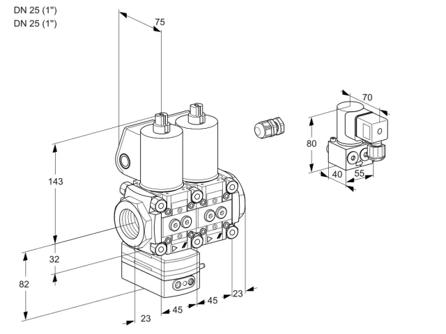 Kromschroder VCD 1E25R/25R05D-50NWL/PPBY/PPPP — двойной электромагнитный газовый клапан — 88102792