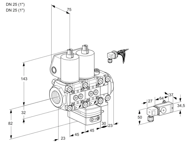 Kromschroder VCD 1E25R/25R05ND-100VWL/PPPP/3--3 — двойной электромагнитный газовый клапан — 88103858