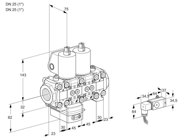 Kromschroder VCD 1T25N/25N05FD-100NVQL/PPPP/2--3 — двойной электромагнитный газовый клапан — 88100057