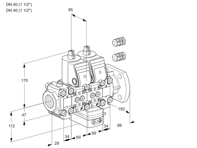 Kromschroder VCG 2E40R/40F05FNGEVWR3/PPPP/PPPP — двойной электромагнитный газовый клапан — 88101654