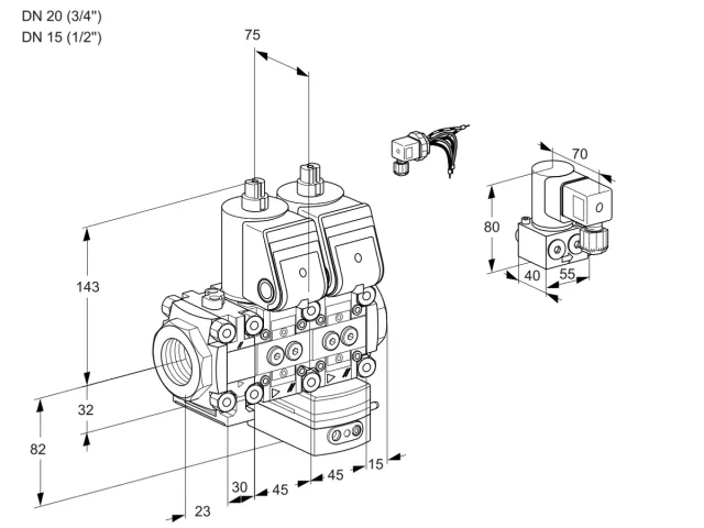 Kromschroder VCG 1E20R/15R05FNGEWR/PPPP/PPBY — двойной электромагнитный газовый клапан — 88105486