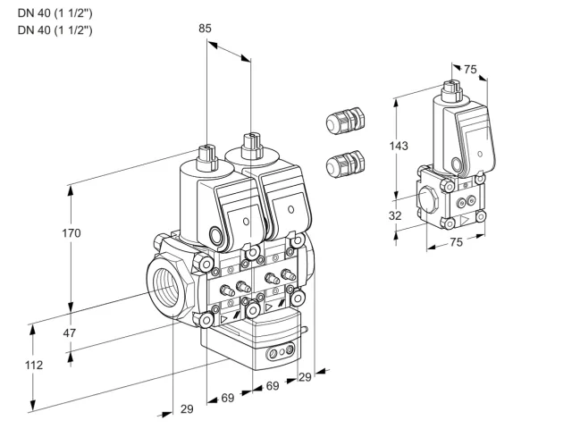 Kromschroder VCG 2E40R/40R05NGEWR3/MMMM/PPBS — двойной электромагнитный газовый клапан — 88104356