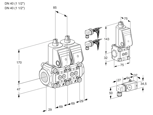 Kromschroder VCS 2E40R/40R05NNQR6/PP4-/PPZS — двойной электромагнитный газовый клапан — 88101475