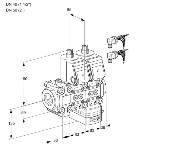 Kromschroder VCD 3E40R/50R05FND-50WR6/PPPP/PPPP — двойной электромагнитный газовый клапан — 88107377