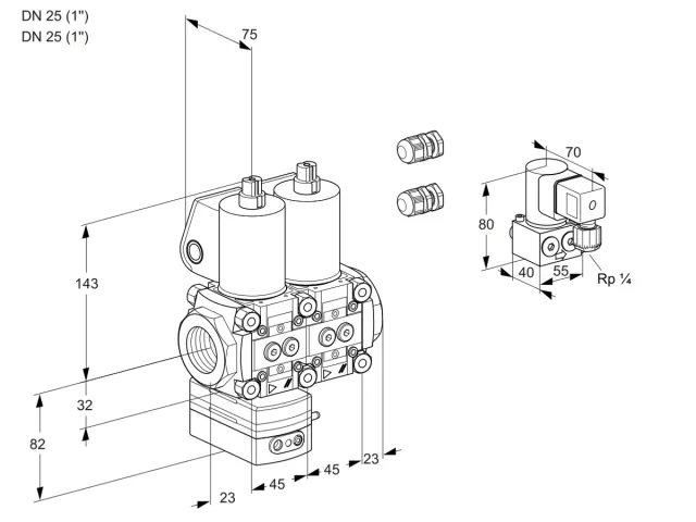 Kromschroder VCD 1E25R/25R05D-25NWL3/PPZY/PPPP — двойной электромагнитный газовый клапан — 88103926