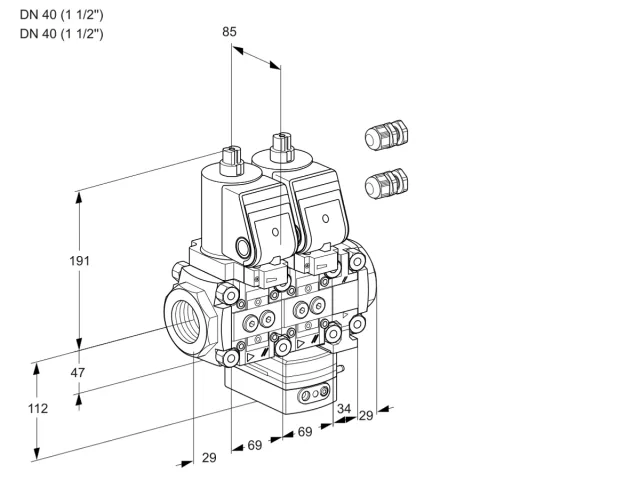 Kromschroder VCG 2E40R/40R05NGEVWSR3/PPPP/PPPP — двойной электромагнитный газовый клапан — 88105676