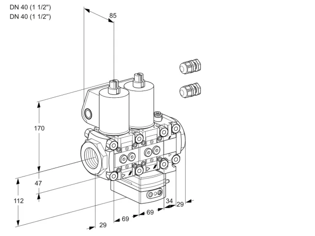 Kromschroder VCG 2E40R/40R05NGEVWL3/PPPP/PPPP — двойной электромагнитный газовый клапан — 88105469