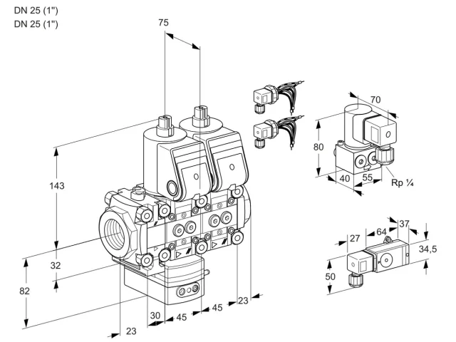 Kromschroder VCD 1E25R/25R05FD-25NWR6/2--4/PPZY — двойной электромагнитный газовый клапан — 88105884